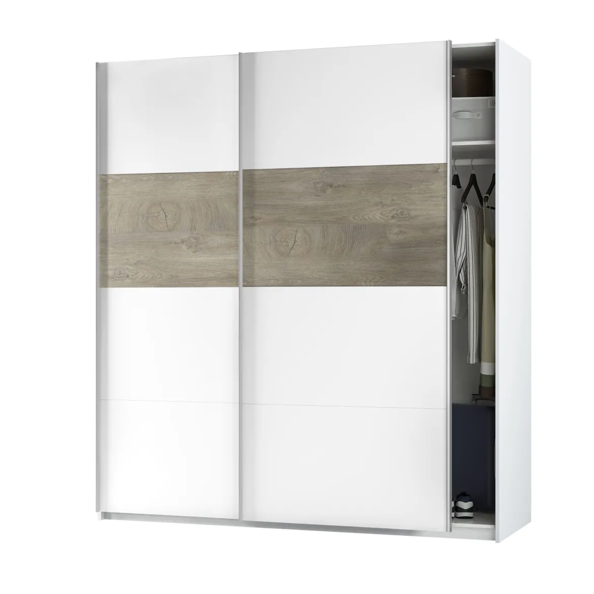 Armoire avec 2 portes coulissantes - Coloris blanc et chêne - AR81002