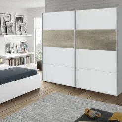 Armoire avec 2 portes coulissantes - Coloris blanc et chêne - AR81002