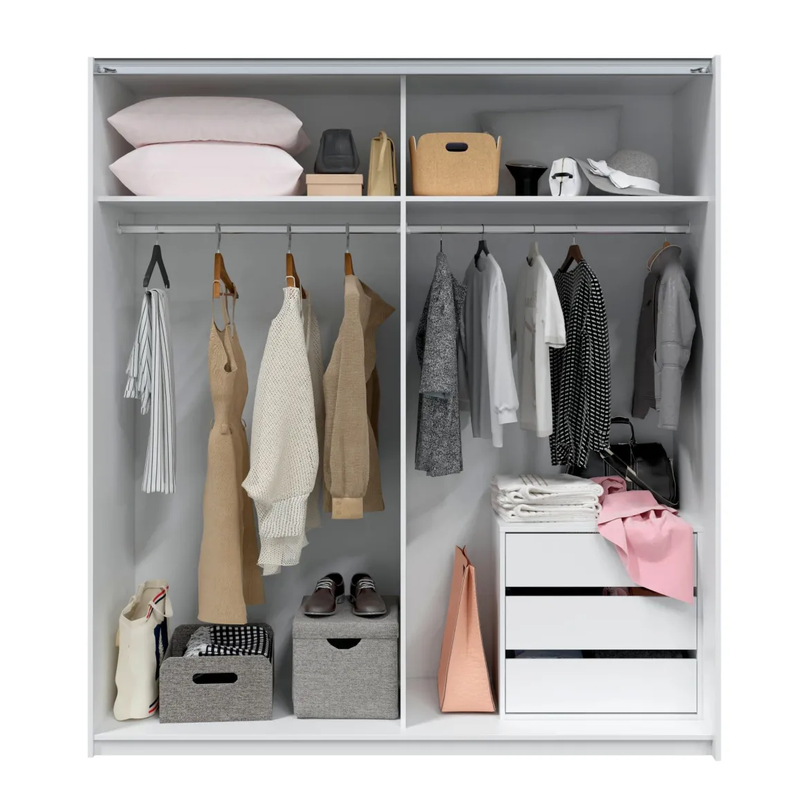 Armoire avec 2 portes coulissantes - Coloris blanc et chêne - AR81002
