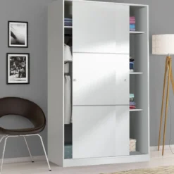 Armoire avec 2 portes coulissantes - Coloris blanc - AR81001