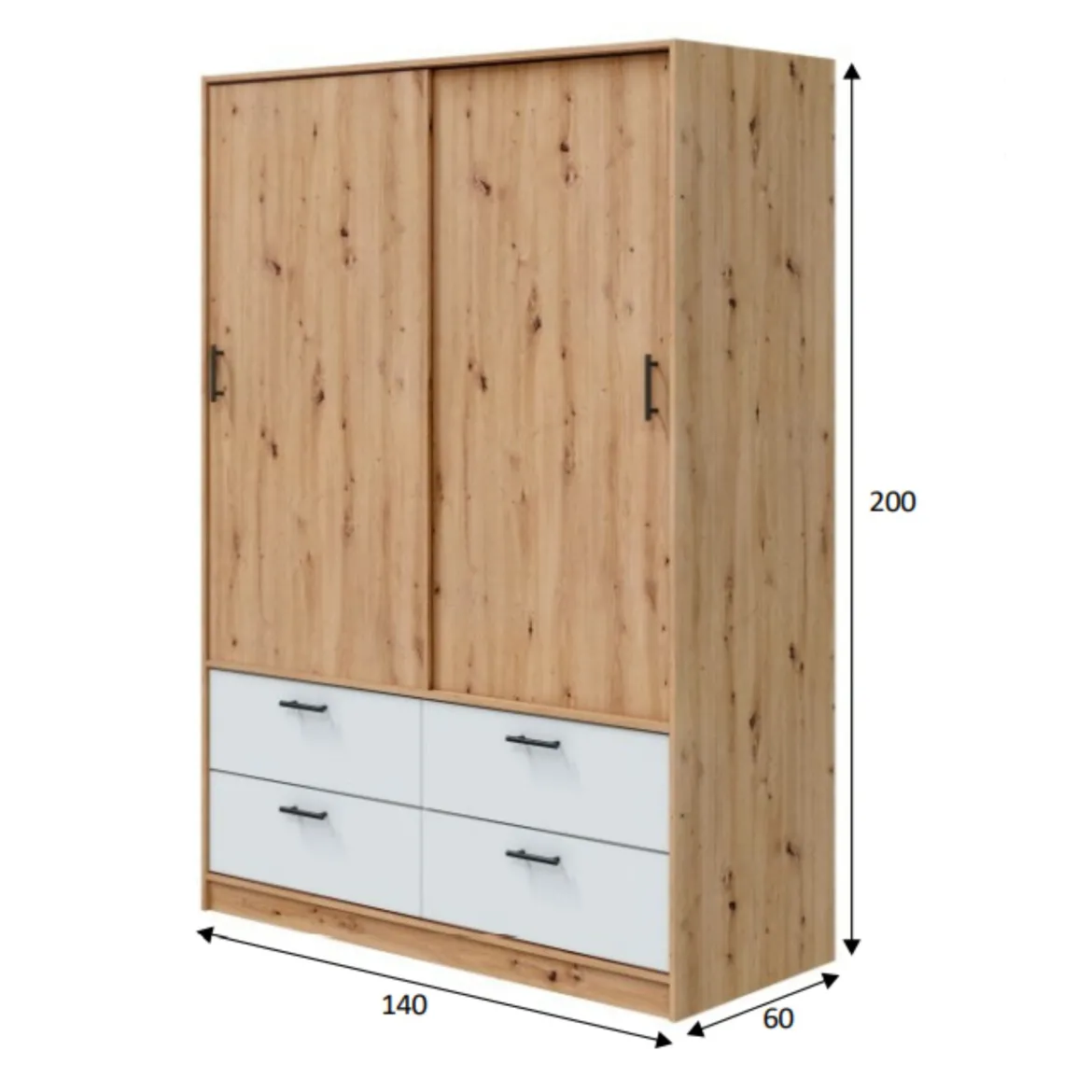 Armoire avec étagères et tiroirs blanc et chêne