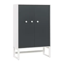 Armoire basse 2 portes en bois blanc et anthracite - AR17027
