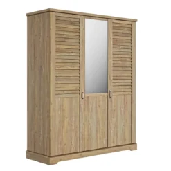Armoire en bois clair 3 portes avec miroir - AR5070