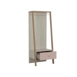 Armoire enfant portant à vêtements 1 tiroir en bois imitation chêne blanchi - PO5058