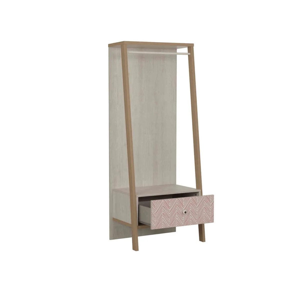 Armoire enfant portant à vêtements 1 tiroir en bois imitation chêne blanchi - PO5058