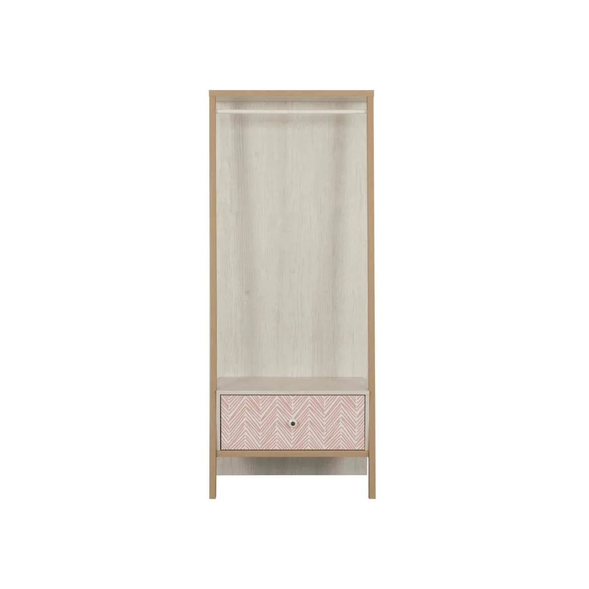 Armoire enfant portant à vêtements 1 tiroir en bois imitation chêne blanchi - PO5058