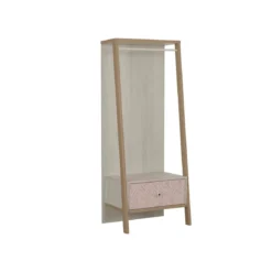 Armoire enfant portant à vêtements 1 tiroir en bois imitation chêne blanchi - PO5058