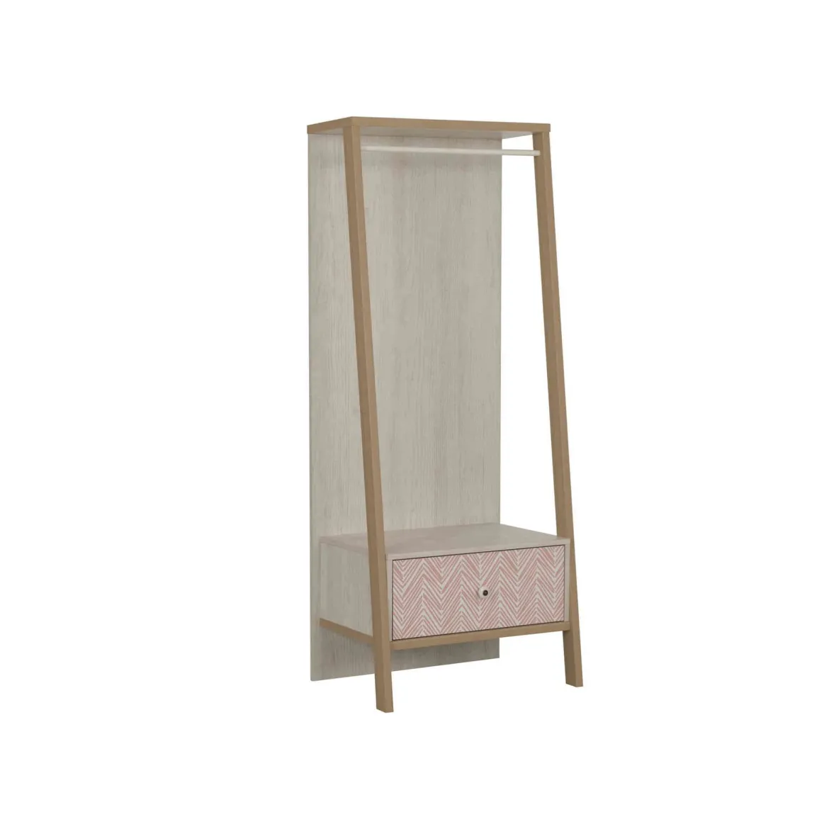 Armoire enfant portant à vêtements 1 tiroir en bois imitation chêne blanchi - PO5058