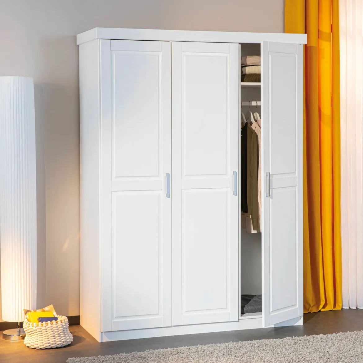 Armoire 3 portes en bois massif blanc - AR12023