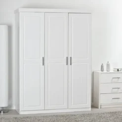 Armoire 3 portes en bois massif blanc - AR12023