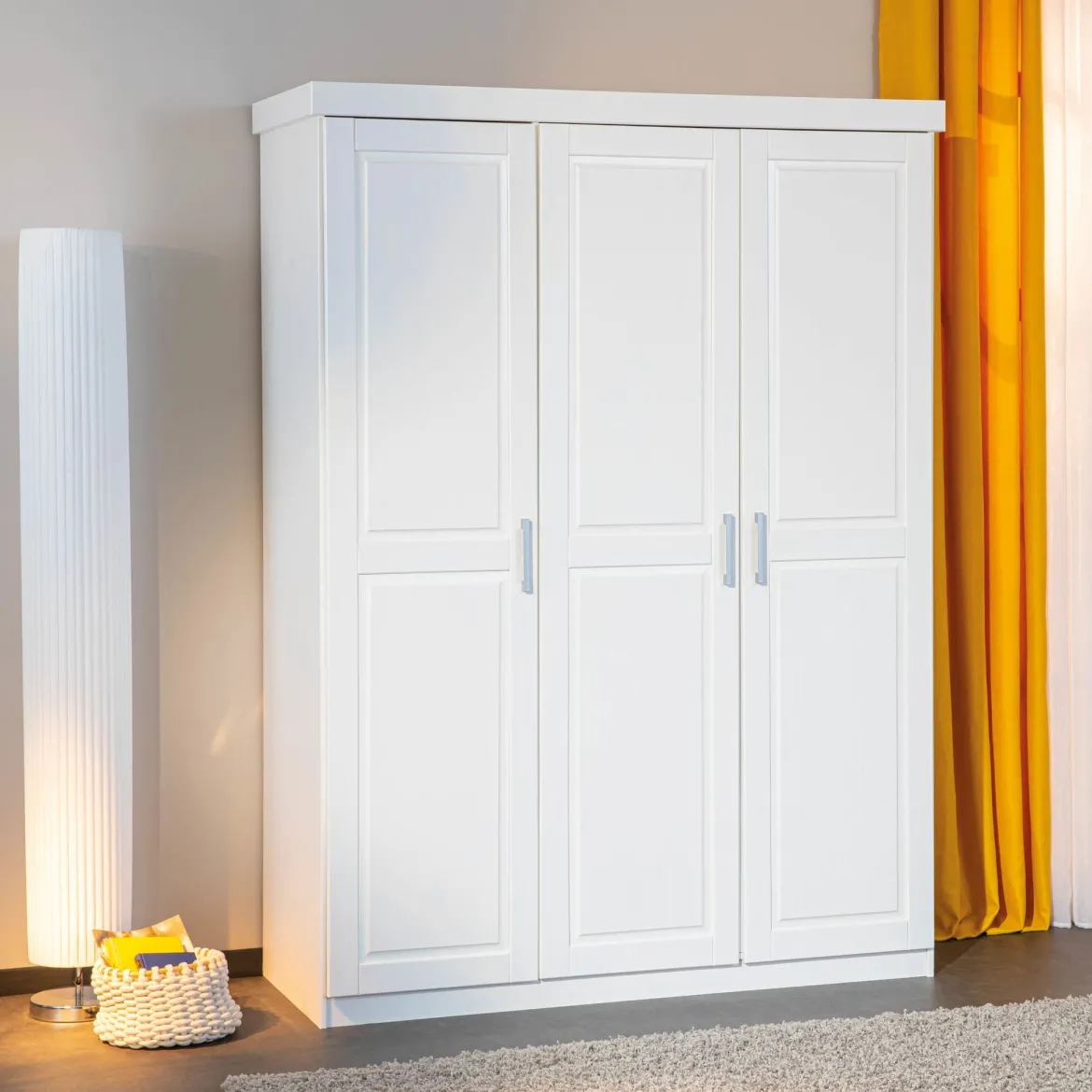 Armoire 3 portes en bois massif blanc - AR12023