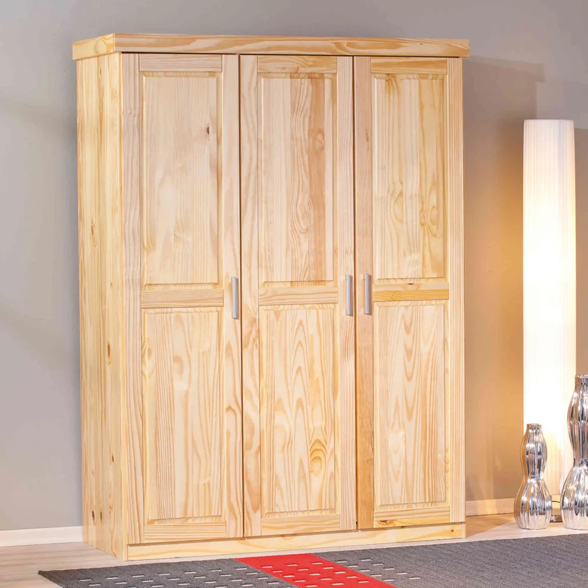 Armoire 3 portes en bois massif chêne clair - AR12043