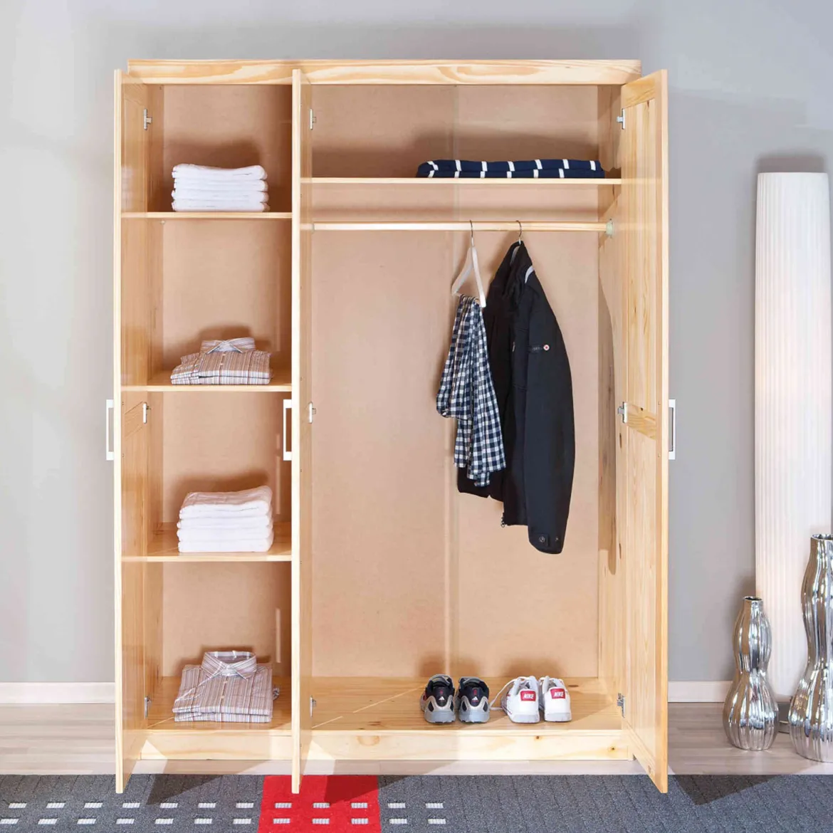 Armoire 3 portes en bois massif chêne clair - AR12043