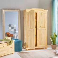 Armoire 2 portes en bois massif chêne clair - AR12042