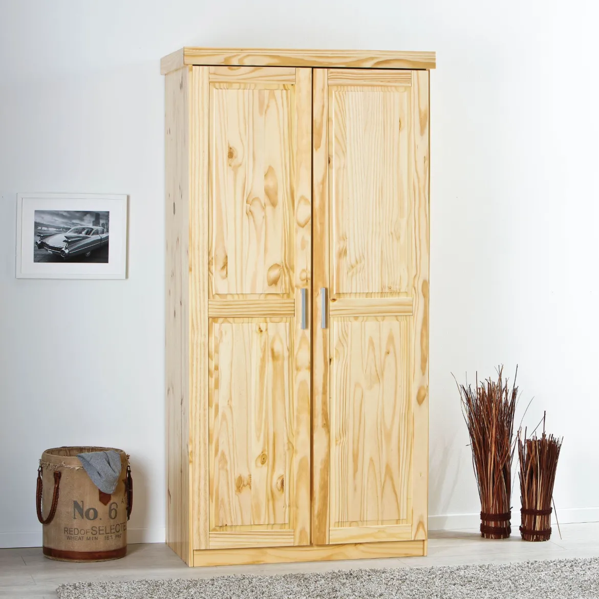 Armoire 2 portes en bois massif chêne clair - AR12019