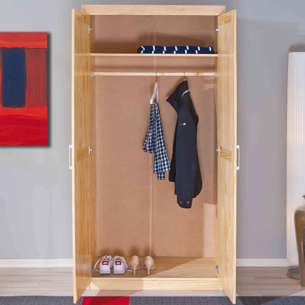 Armoire 2 portes en bois massif chêne clair - AR12019