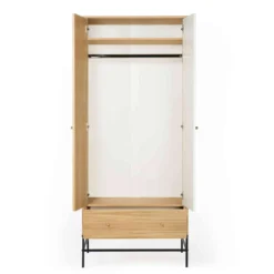 Armoire 2 portes 1 tiroir en bois avec pieds en acier - BI0046