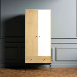 Armoire 2 portes 1 tiroir en bois avec pieds en acier - BI0046