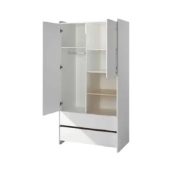 Armoire 2 portes 2 tiroirs blanc laqué - Terre de Nuit