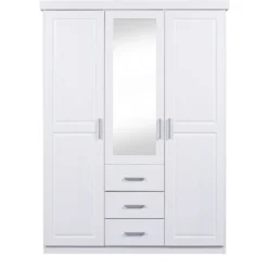 Armoire 3 portes 3 tiroirs en bois massif avec miroir - AR12045
