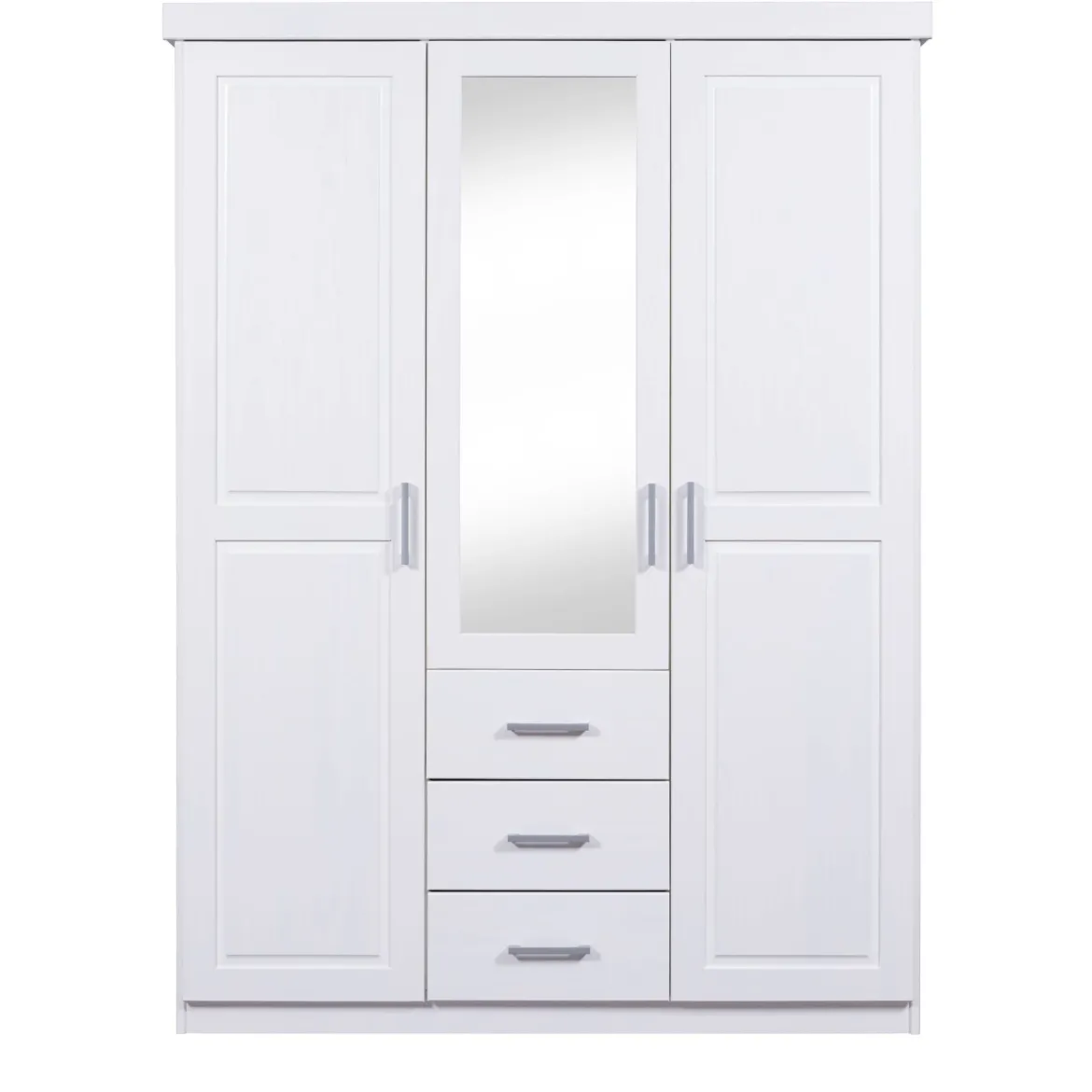 Armoire 3 portes 3 tiroirs en bois massif avec miroir - AR12045