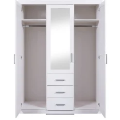 Armoire 3 portes 3 tiroirs en bois massif avec miroir - AR12045