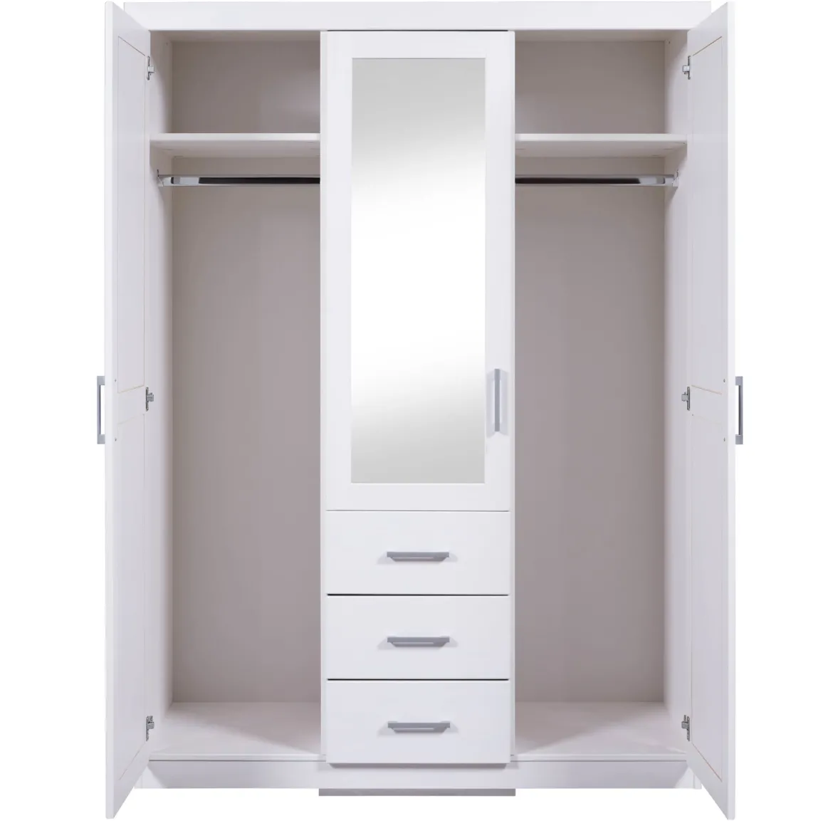 Armoire 3 portes 3 tiroirs en bois massif avec miroir - AR12045
