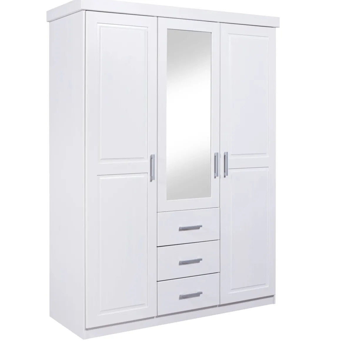 Armoire 3 portes 3 tiroirs en bois massif avec miroir - AR12045