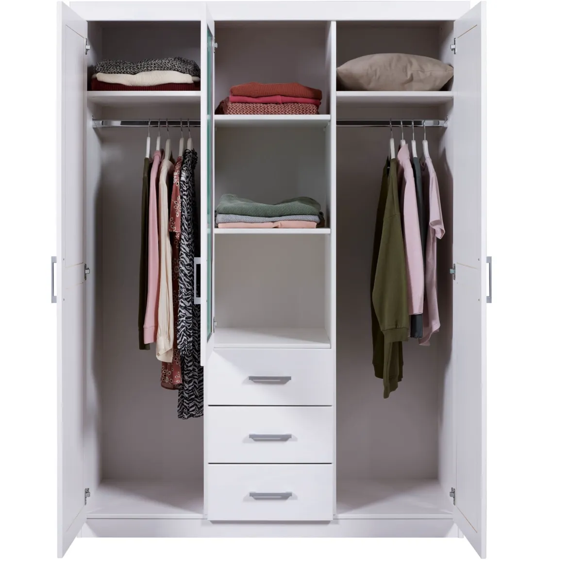 Armoire 3 portes 3 tiroirs en bois massif avec miroir - AR12045