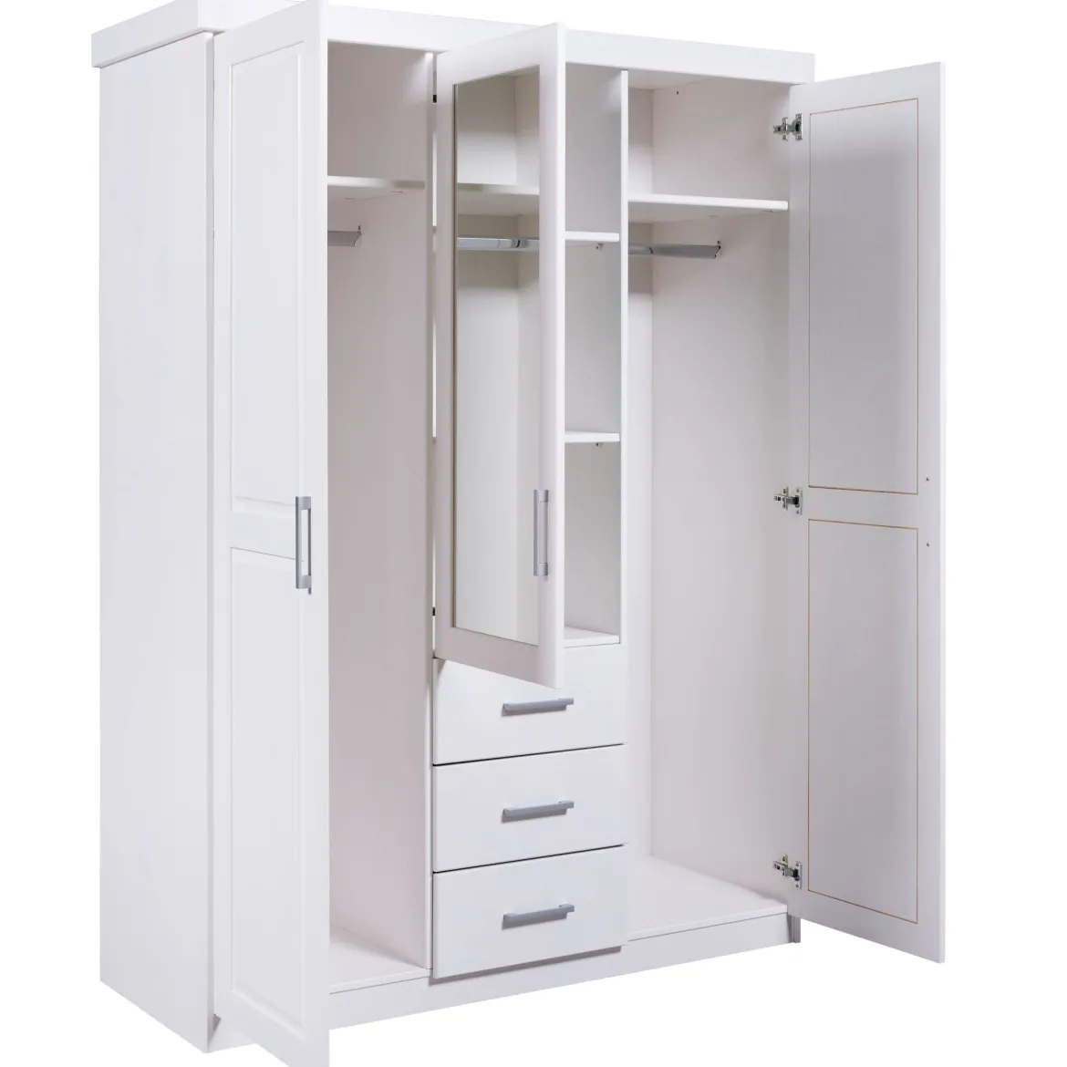 Armoire 3 portes 3 tiroirs en bois massif avec miroir - AR12045