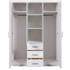 Armoire 3 portes 3 tiroirs en bois massif avec miroir - AR12045