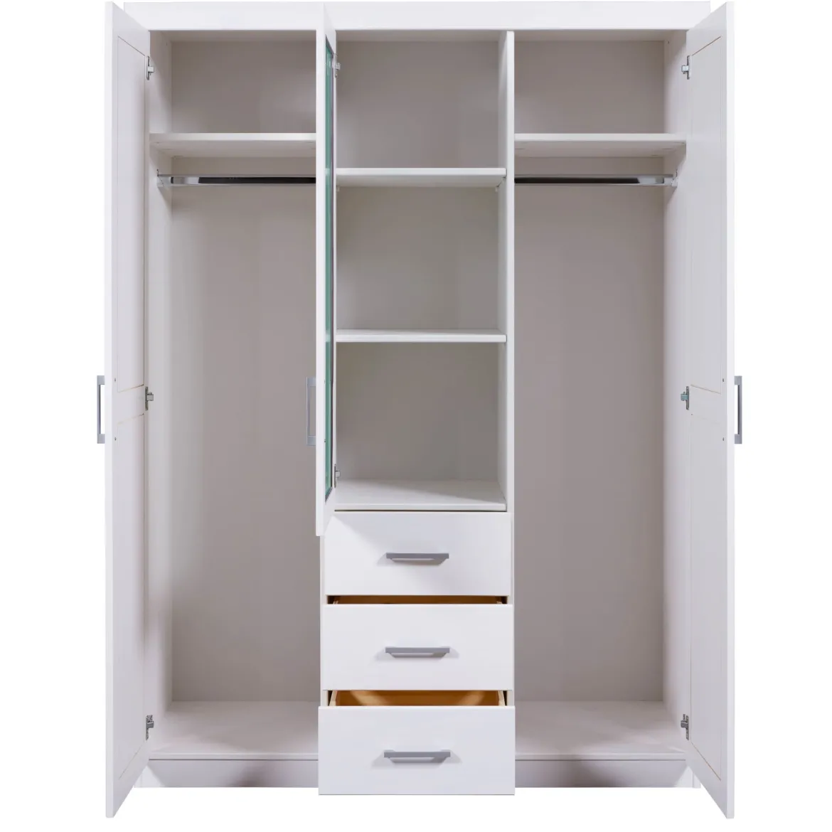 Armoire 3 portes 3 tiroirs en bois massif avec miroir - AR12045