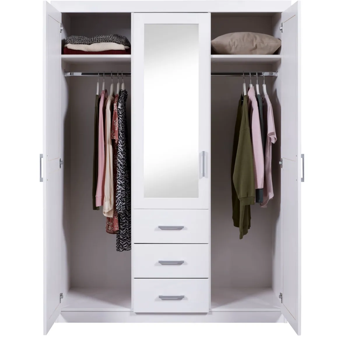 Armoire 3 portes 3 tiroirs en bois massif avec miroir - AR12045