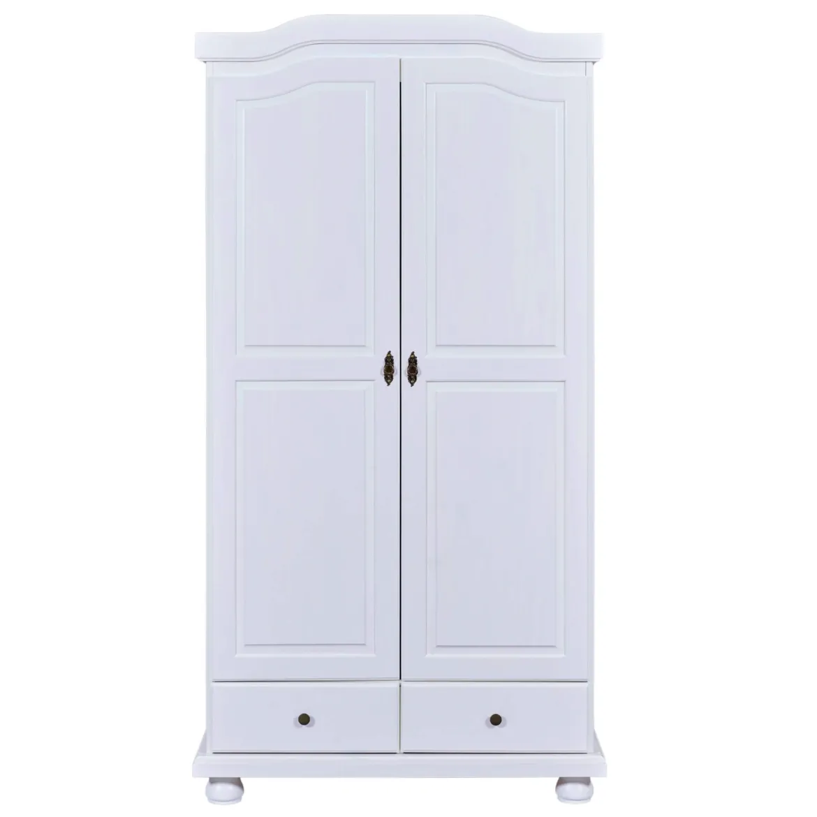 Armoire 2 portes 2 tiroirs en bois massif blanc laqué - AR12022