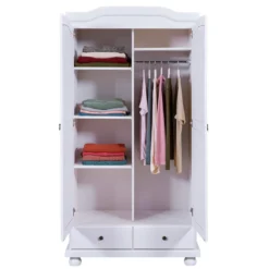 Armoire 2 portes 2 tiroirs en bois massif blanc laqué - AR12022