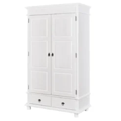 Armoire 2 portes 2 tiroirs en bois massif blanc - AR12049