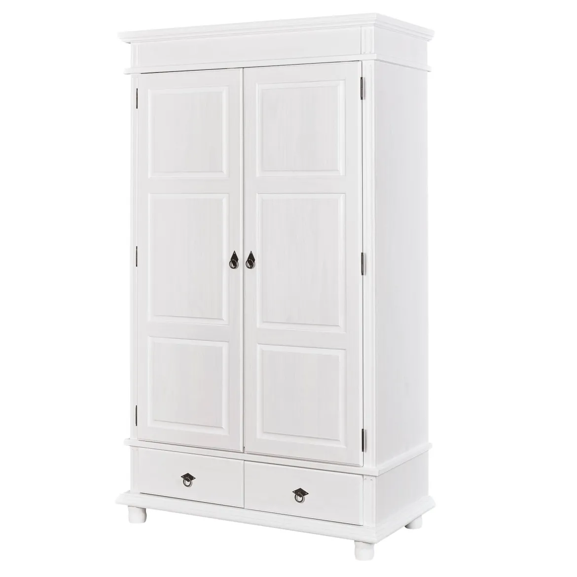 Armoire 2 portes 2 tiroirs en bois massif blanc - AR12049