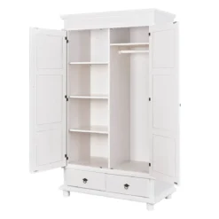 Armoire 2 portes 2 tiroirs en bois massif blanc - AR12049