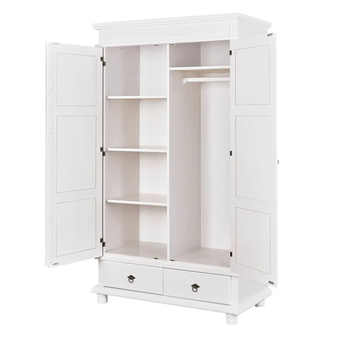 Armoire 2 portes 2 tiroirs en bois massif blanc - AR12049