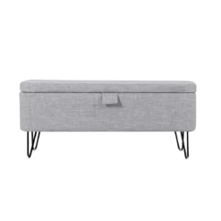 Banc de lit en tissu avec coffre de rangement et pieds épingles noirs - BA17025