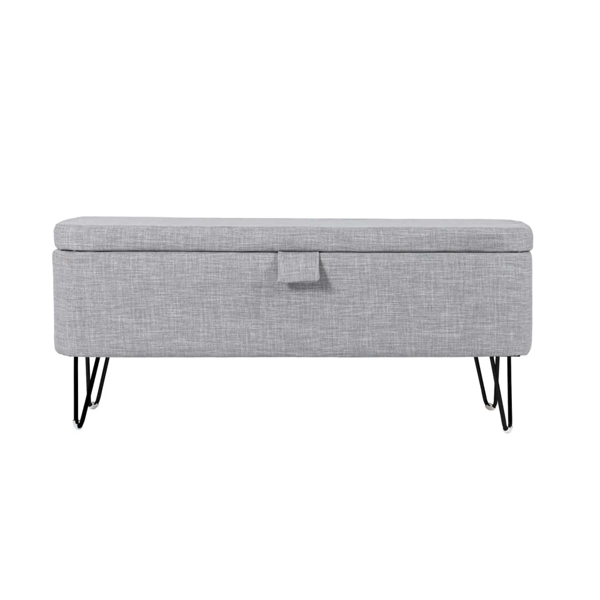 Banc de lit en tissu avec coffre de rangement et pieds épingles noirs - BA17025
