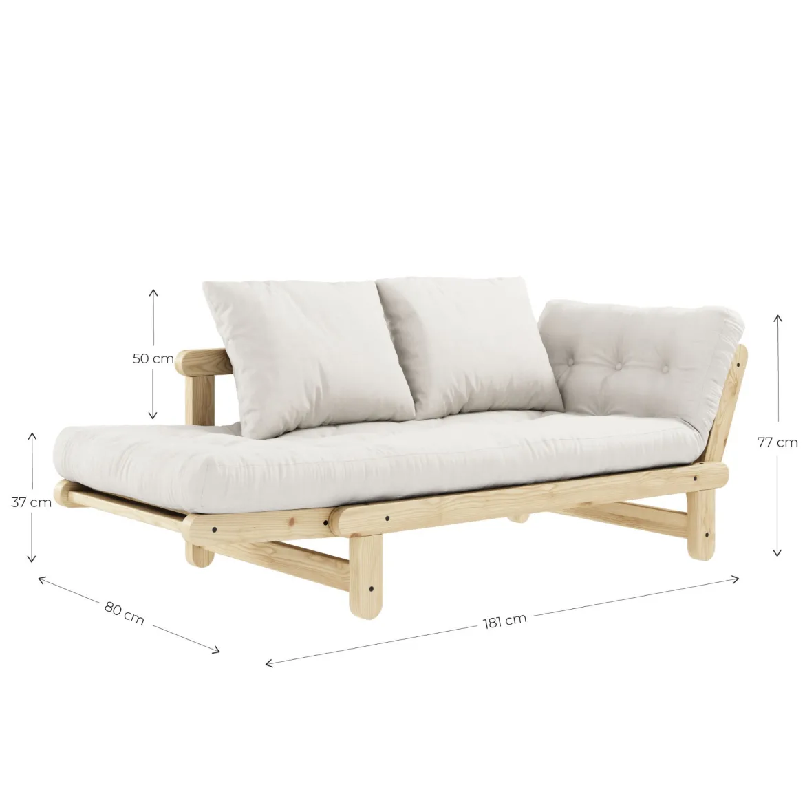 Banquette ajustable BEAT en pin massif naturel matelas inclus 75x200