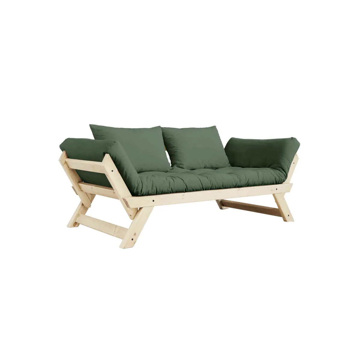 Banquette ajustable BEBOP en pin massif naturel matelas 75x200 + coussins 40x60 inclus