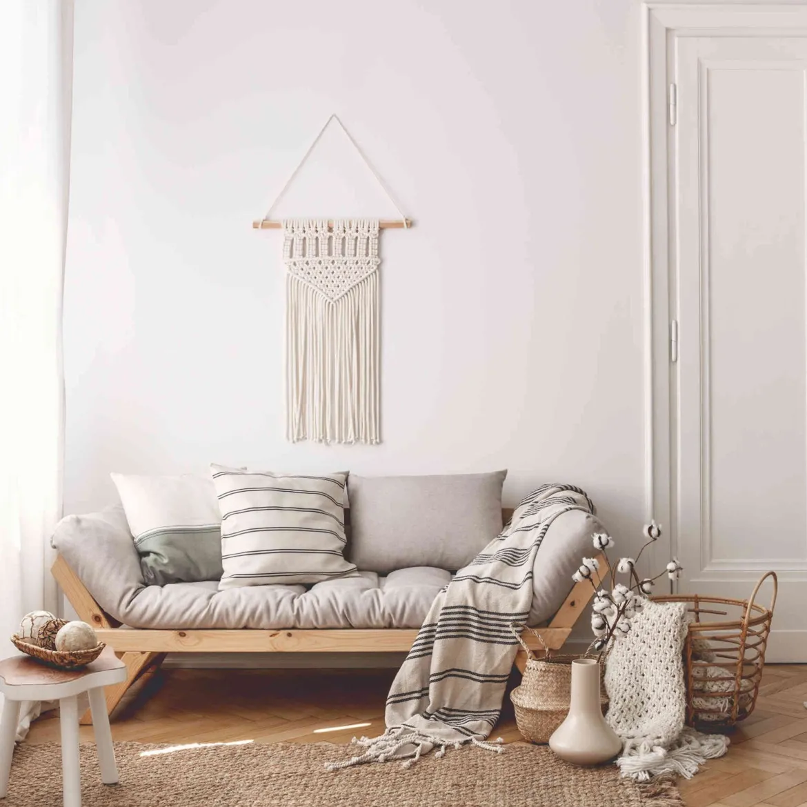 Banquette ajustable BEBOP en pin massif naturel matelas 75x200 + coussins 40x60 inclus