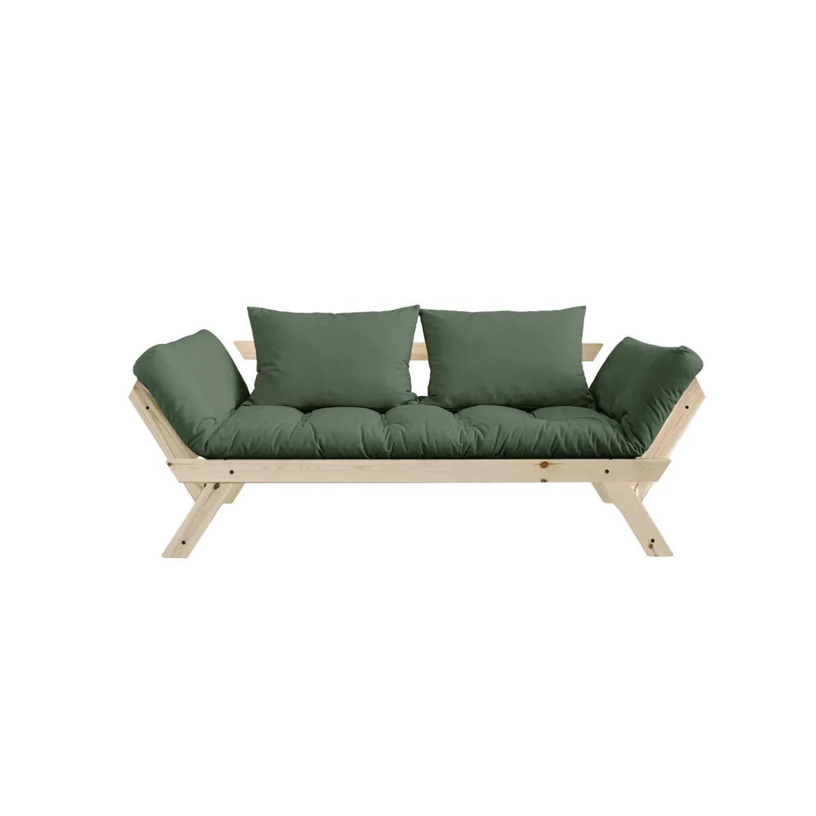 Banquette ajustable BEBOP en pin massif naturel matelas 75x200 + coussins 40x60 inclus