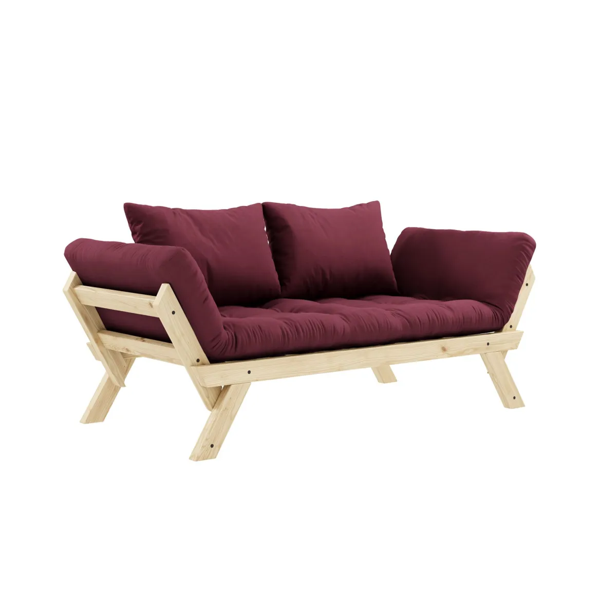 Banquette ajustable BEBOP en pin massif naturel matelas 75x200 + coussins 40x60 inclus