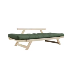 Banquette ajustable BEBOP en pin massif naturel matelas 75x200 + coussins 40x60 inclus