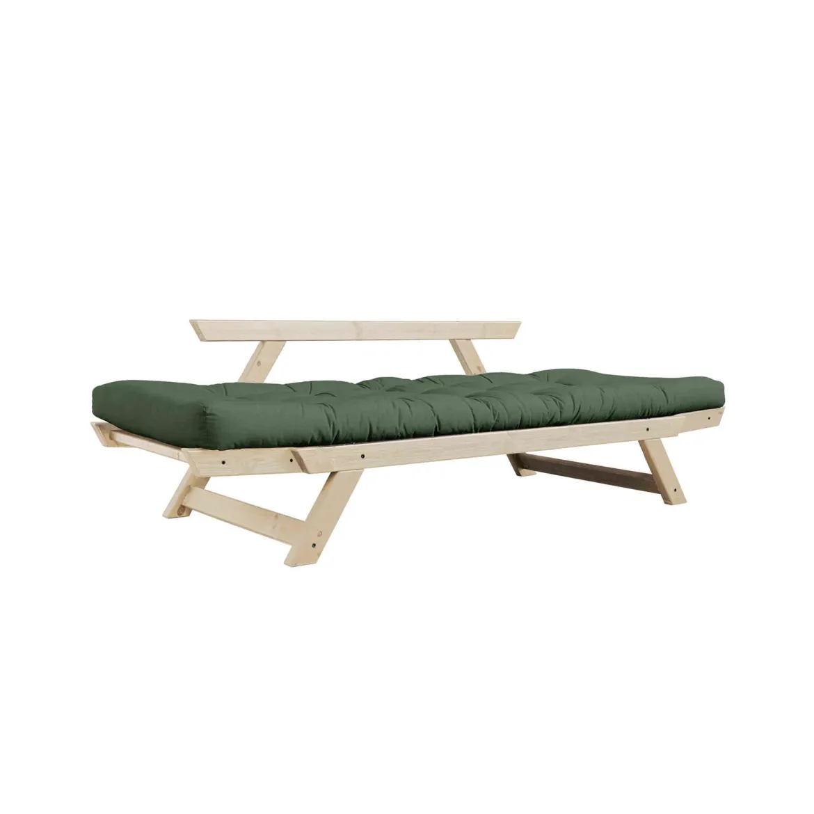 Banquette ajustable BEBOP en pin massif naturel matelas 75x200 + coussins 40x60 inclus