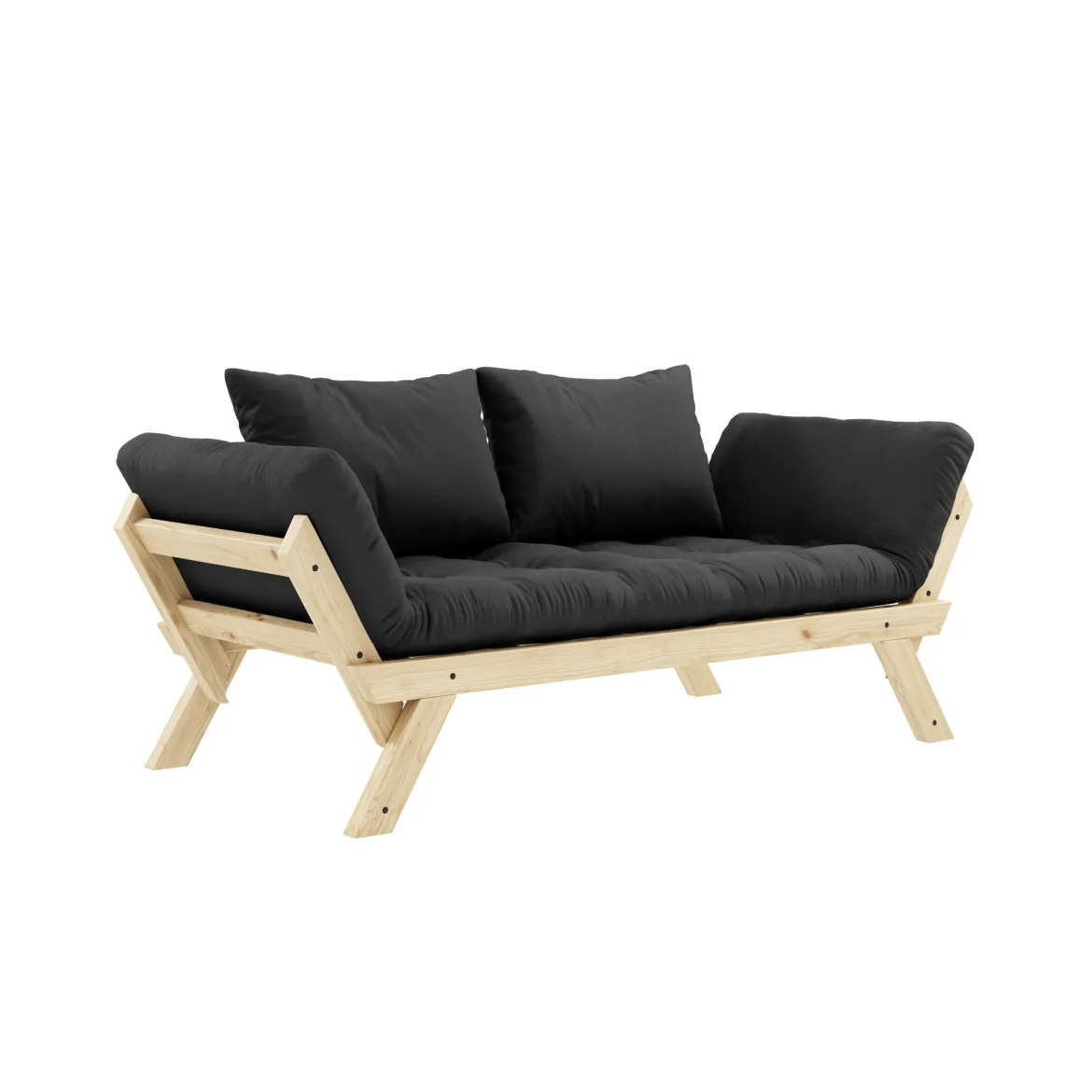 Banquette ajustable BEBOP en pin massif naturel matelas 75x200 + coussins 40x60 inclus