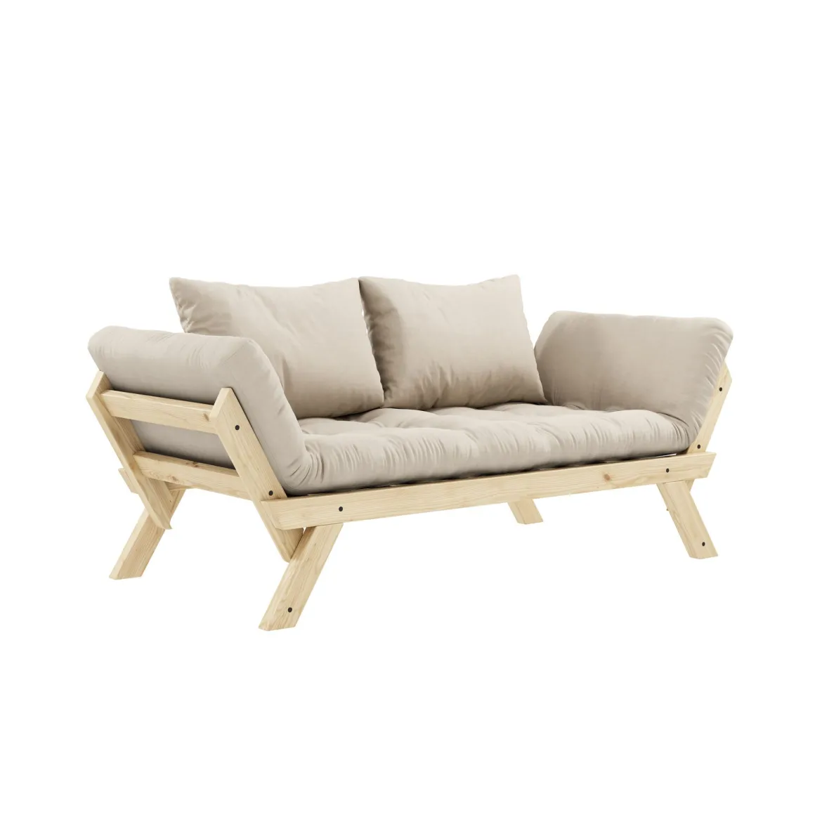 Banquette ajustable BEBOP en pin massif naturel matelas 75x200 + coussins 40x60 inclus